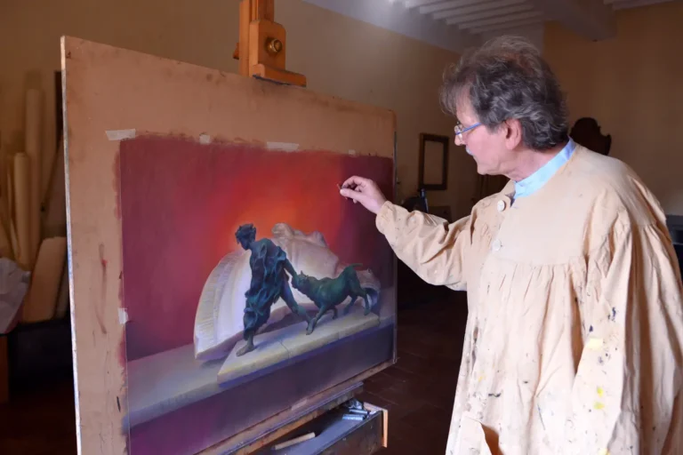 Claudio Sacchi nel suo vecchio studio a Sansepolcro -- 2018